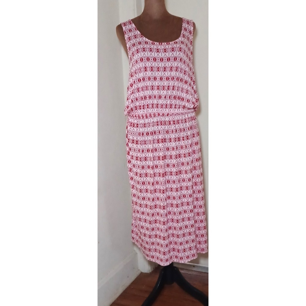 Faded Glory Womens XL Red White Geometric Diamond Blouson Midi Dress FGL26017PR